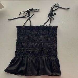 KIRIOUS Black Silk Cinched Tank Top